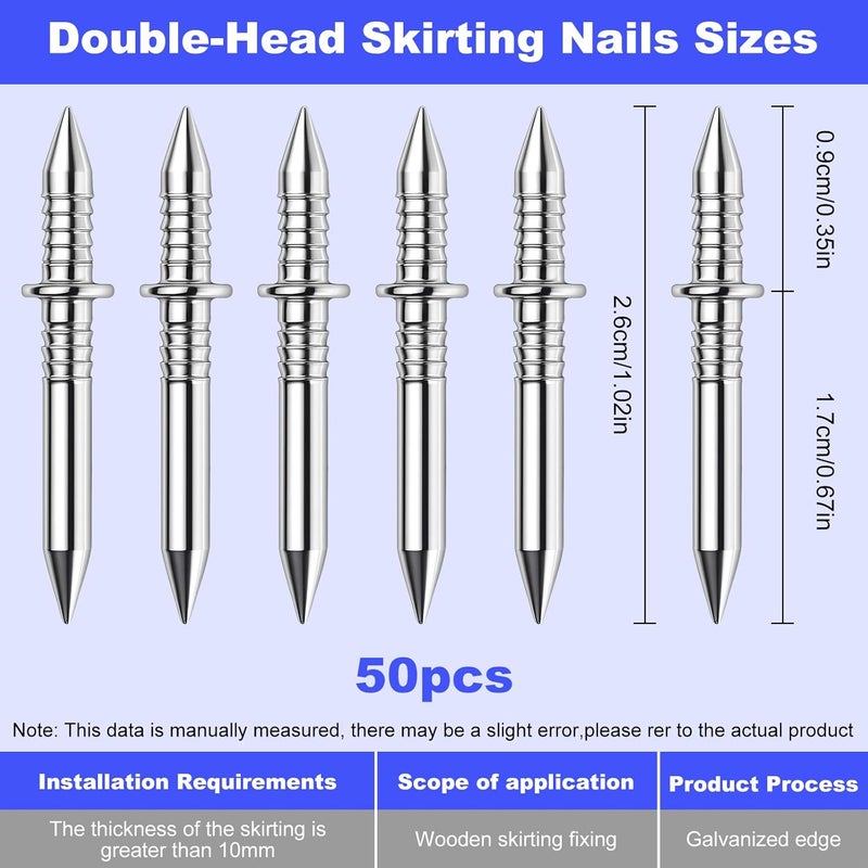 Asofelk Double Headed Skirting Nails, 50PCS Invisible Seamless Baseboard Screws, Solid Wood Baseboard Double-Headed Nails, Double Sided Nails for Wood, Skirting Line Without Marks Nail for Solid Wood Trim - Image 2
